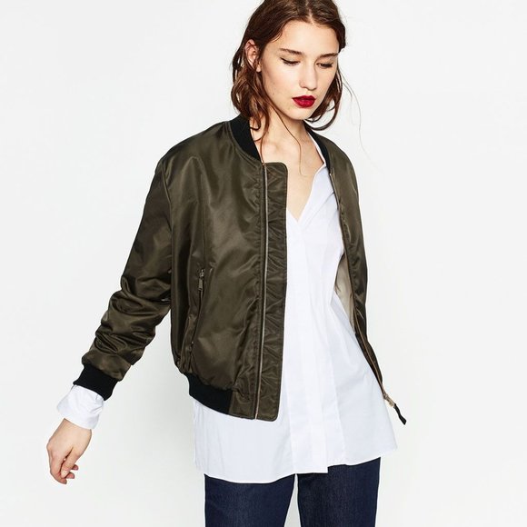 Zara Jackets & Coats Army Green Bomber Jacket Size Small Nwot Poshmark